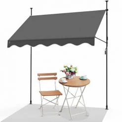 VOUNOT Auvent Retractable Manuel Sans Percage 300cm Gris
