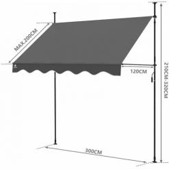 VOUNOT Auvent Retractable Manuel Sans Percage 300cm Gris -Pergola Soldes 53565136 3