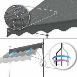 VOUNOT Auvent Retractable Manuel Sans Percage 300cm Gris -Pergola Soldes 53565136 5