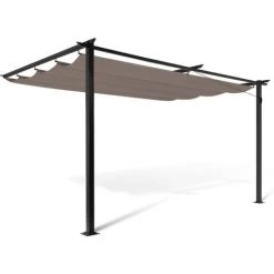 IDMARKET Pergola Adossée ALIA 3x4 M Toit Rétractable Taupe -Pergola Soldes 53578470 2