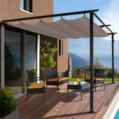 IDMARKET Pergola Adossée ALIA 3x4 M Toit Rétractable Taupe -Pergola Soldes 53578470 5