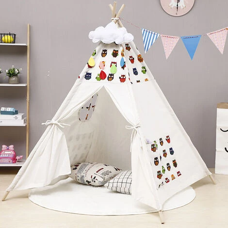 BLEOSAN Tipi Tente De Jeu Avec Guirlande Tente Intérieure Extérieure Blanc Toile Indian Teepee Portable 1.6m 5 BLEOSAN Tipi Tente De Jeu Avec Guirlande Tente Intérieure Extérieure Blanc Toile Indian Teepee Portable 1.6m – Image 3