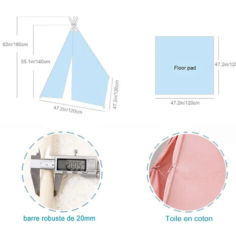 BLEOSAN Tipi Tente De Jeu Avec Guirlande Tente Intérieure Extérieure Blanc Toile Indian Teepee Portable 1.6m 6 BLEOSAN Tipi Tente De Jeu Avec Guirlande Tente Intérieure Extérieure Blanc Toile Indian Teepee Portable 1.6m – Image 4
