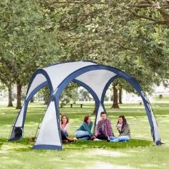 Outsunny Tente De Camping Dôme Familiale 6-8 Personnes - 4 Portes En Filet Zippées, Tissu Oxford Amovible, Crochet Lampe, Sac De Transport - Dim. 350L X 350l X 230H Cm - Blanc Bleu - Bleu -Pergola Soldes 53591989 2