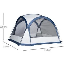 Outsunny Tente De Camping Dôme Familiale 6-8 Personnes - 4 Portes En Filet Zippées, Tissu Oxford Amovible, Crochet Lampe, Sac De Transport - Dim. 350L X 350l X 230H Cm - Blanc Bleu - Bleu -Pergola Soldes 53591989 3