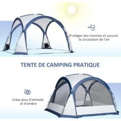 Outsunny Tente De Camping Dôme Familiale 6-8 Personnes - 4 Portes En Filet Zippées, Tissu Oxford Amovible, Crochet Lampe, Sac De Transport - Dim. 350L X 350l X 230H Cm - Blanc Bleu - Bleu -Pergola Soldes 53591989 5