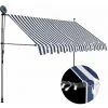 LITZEE Auvent Manuel Rétractable Avec LED 300 Cm Bleu Et Blanc # -Pergola Soldes 53658820 1