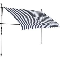 LITZEE Auvent Manuel Rétractable Avec LED 300 Cm Bleu Et Blanc # -Pergola Soldes 53658820 3