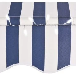 LITZEE Auvent Manuel Rétractable Avec LED 300 Cm Bleu Et Blanc # -Pergola Soldes 53658820 5