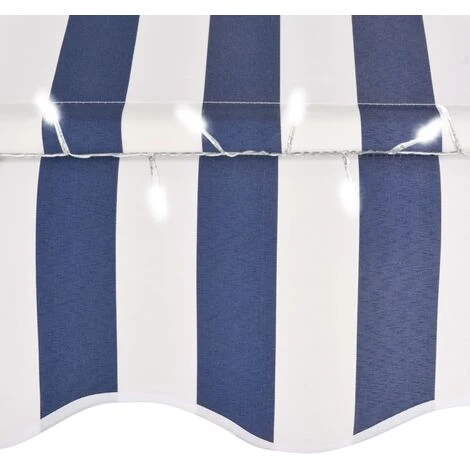 LITZEE Auvent Manuel Rétractable Avec LED 250 Cm Bleu Et Blanc # 7 LITZEE Auvent Manuel Rétractable Avec LED 250 Cm Bleu Et Blanc # – Image 5