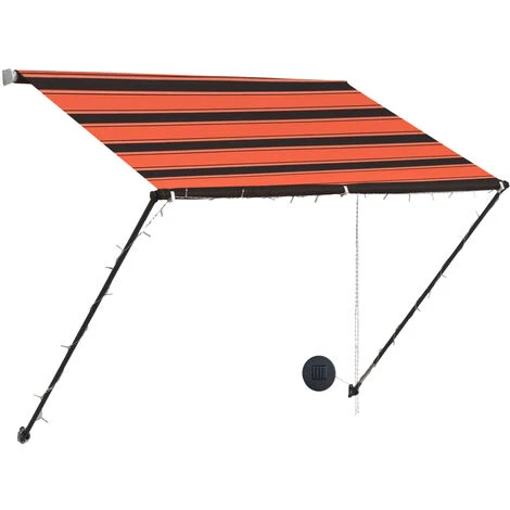 LITZEE Auvent Rétractable Avec LED 150x150 Cm Orange Et Marron # 4 LITZEE Auvent Rétractable Avec LED 150x150 Cm Orange Et Marron # – Image 2