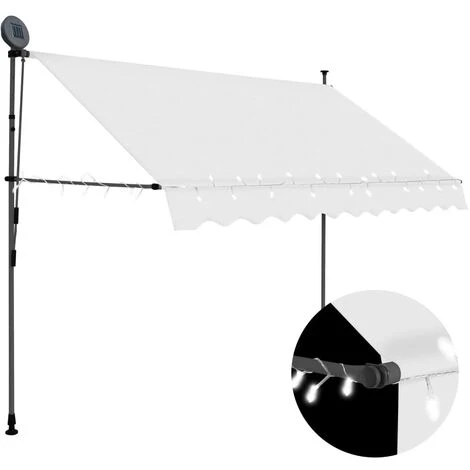 LITZEE Auvent Manuel Rétractable Avec LED 250 Cm Crème # -Pergola Soldes 53659189 1