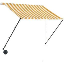 LITZEE Auvent Rétractable Avec LED 150x150 Cm Jaune Et Blanc # -Pergola Soldes 53659191 4