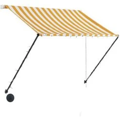 LITZEE Auvent Rétractable Avec LED 200x150 Cm Jaune Et Blanc # -Pergola Soldes 53659590 2