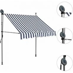LITZEE Auvent Manuel Rétractable Avec LED 150 Cm Bleu Et Blanc # 8 LITZEE Auvent Manuel Rétractable Avec LED 150 Cm Bleu Et Blanc # -Pergola Soldes 53659593 2