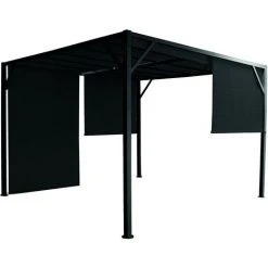 CAESAROO Pavillon Pergola 4x3 M En Métal Peint Noir Avec Auvents Latéraux | Metallo