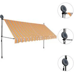 LANGRAY Auvent Manuel Rétractable Avec LED 400 Cm Jaune Et Bleu Maison & Jardin -Pergola Soldes 53828738 3