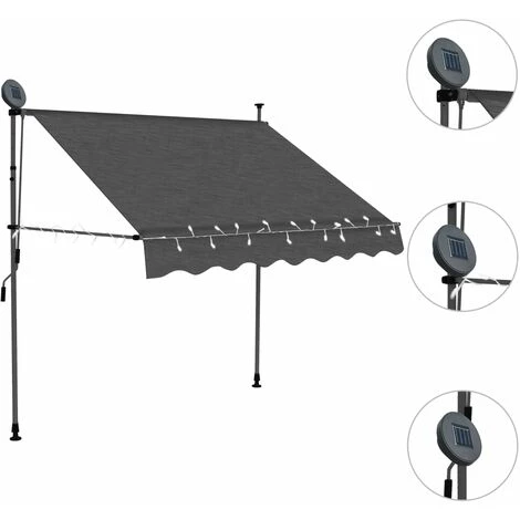 LANGRAY Auvent Manuel Rétractable Avec LED 150 Cm Anthracite Maison & Jardin 5 LANGRAY Auvent Manuel Rétractable Avec LED 150 Cm Anthracite Maison & Jardin – Image 3