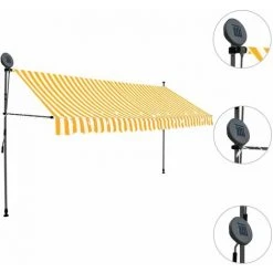 LANGRAY Auvent Manuel Rétractable Avec LED 350 Cm Blanc Et Orange Maison & Jardin -Pergola Soldes 53828743 3