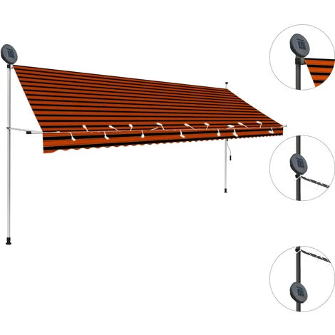 LANGRAY Auvent Manuel Rétractable Avec LED 400 Cm Orange Et Marron Maison & Jardin 5 LANGRAY Auvent Manuel Rétractable Avec LED 400 Cm Orange Et Marron Maison & Jardin – Image 3