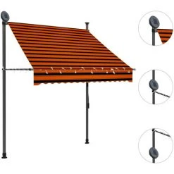 LANGRAY Auvent Manuel Rétractable Avec LED 150 Cm Orange Et Marron Maison & Jardin -Pergola Soldes 53828756 3