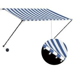 LANGRAY Auvent Rétractable Avec LED 250x150 Cm Bleu Et Blanc Maison & Jardin 11 LANGRAY Auvent Rétractable Avec LED 250x150 Cm Bleu Et Blanc Maison & Jardin -Pergola Soldes 53828760 5