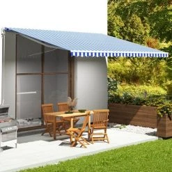 LANGRAY Tissu De Remplacement Pour Auvent Bleu Et Blanc 5x3,5 M Maison & Jardin