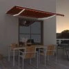 Hommoo Auvent Manuel Retractable Avec LED 400x300 Cm Orange Et Marron -Pergola Soldes 54058349 1