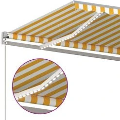 Hommoo Auvent Manuel Retractable Avec LED 400x350 Cm Jaune Et Blanc 11 Hommoo Auvent Manuel Retractable Avec LED 400x350 Cm Jaune Et Blanc -Pergola Soldes 54058353 5