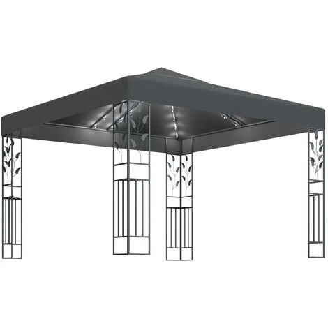 Hommoo Tonnelle Avec Guirlande Lumineuse A LED 3x3 M Anthracite 3 Hommoo Tonnelle Avec Guirlande Lumineuse A LED 3x3 M Anthracite
