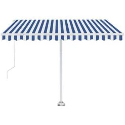 Hommoo Auvent Manuel Retractable Sur Pied 300x250 Cm Bleu/Blanc -Pergola Soldes 54060309 5