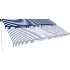 Hommoo Auvent Manuel Retractable Avec LED 500x300 Cm Bleu Et Blanc -Pergola Soldes 54061073 4