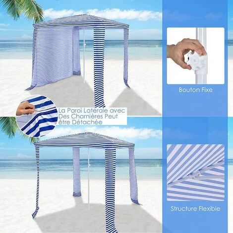 COSTWAY Tonnelle De Jardin Pliante 202 X 202 X 233-270 Cm Paroi Latérale Détachable, 4 Sacs De Sable Pour Plage, Camping Bleu 4 COSTWAY Tonnelle De Jardin Pliante 202 X 202 X 233-270 Cm Paroi Latérale Détachable, 4 Sacs De Sable Pour Plage, Camping Bleu â Image 2