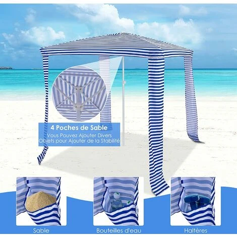 COSTWAY Tonnelle De Jardin Pliante 202 X 202 X 233-270 Cm Paroi Latérale Détachable, 4 Sacs De Sable Pour Plage, Camping Bleu 5 COSTWAY Tonnelle De Jardin Pliante 202 X 202 X 233-270 Cm Paroi Latérale Détachable, 4 Sacs De Sable Pour Plage, Camping Bleu â Image 3