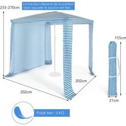 COSTWAY Tonnelle De Jardin Pliante 202 X 202 X 233-270 Cm Paroi Latérale Détachable, 4 Sacs De Sable Pour Plage, Camping Bleu 10 COSTWAY Tonnelle De Jardin Pliante 202 X 202 X 233-270 Cm Paroi Latérale Détachable, 4 Sacs De Sable Pour Plage, Camping Bleu -Pergola Soldes 54122623 4