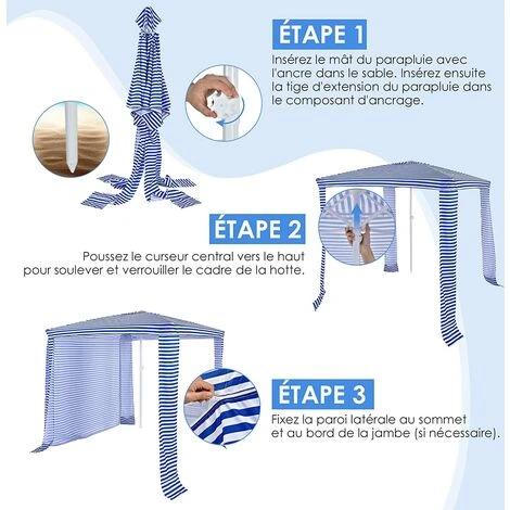 COSTWAY Tonnelle De Jardin Pliante 202 X 202 X 233-270 Cm Paroi Latérale Détachable, 4 Sacs De Sable Pour Plage, Camping Bleu 7 COSTWAY Tonnelle De Jardin Pliante 202 X 202 X 233-270 Cm Paroi Latérale Détachable, 4 Sacs De Sable Pour Plage, Camping Bleu â Image 5