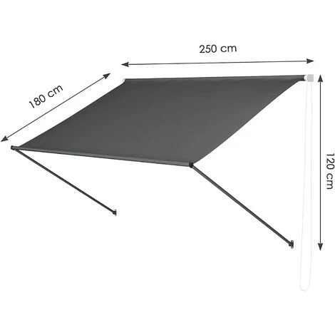 AICOK Store Banne Manuel, Auvent Rétractable, Store De Balcon En Métal Et Polyester - Imperméable - Résistant Aux UV - Hauteur Réglable - Pour Terrasse, Fenêtre | 250 X 120 Cm | Gris 4 AICOK Store Banne Manuel, Auvent Rétractable, Store De Balcon En Métal Et Polyester - Imperméable - Résistant Aux UV - Hauteur Réglable - Pour Terrasse, Fenêtre | 250 X 120 Cm | Gris – Image 2