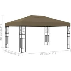 Hommoo Tonnelle 3x4 M Taupe Tissu 11 Hommoo Tonnelle 3x4 M Taupe Tissu -Pergola Soldes 54148916 5