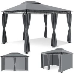 KESSER® - Pavillon 3 X 4 m Parois Latérales Avec Fermetures à Glissière Incluses, Chapiteau Carré Tente De Réception Tonnelle Tente De Jardin De Luxe Pavillon De Jardin Protection UV 50+, Gris -Pergola Soldes 54186544 3