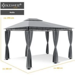 KESSER® - Pavillon 3 X 4 m Parois Latérales Avec Fermetures à Glissière Incluses, Chapiteau Carré Tente De Réception Tonnelle Tente De Jardin De Luxe Pavillon De Jardin Protection UV 50+, Gris -Pergola Soldes 54186544 5