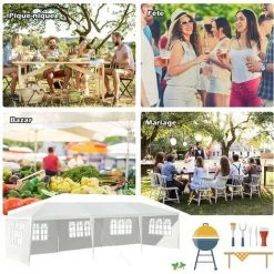 GOPLUS 3x9M /3x6M Tonnelle Tente De Jardin Avec Fenêtres,Tente De Réception Protection Contre Soleil Et Pluie,Chapiteau Gazebo Pour ?vénement Bière Fête Camping (3X9M, 5 B?ches) -Pergola Soldes 54451481 5