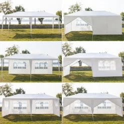 GROSMONDE 3 X 6 M Tente étanche Six Parois Deux Portes Pavillon De Jardin Avec Tubes En Spirale , Blanc -Pergola Soldes 54593661 3