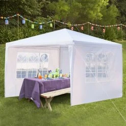 GROSMONDE Tente étanche 3 X 3 M Trois Parois Avec Tubes En Spirale , Pavillon De Jardin , Blanc -Pergola Soldes 54593786 3