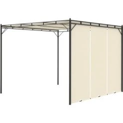 Topdeal Belvédère De Jardin Avec Rideau Latéral 3x3x2,25 M Crème FF47993_FR -Pergola Soldes 54643207 4
