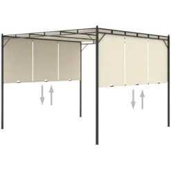 Topdeal Belvédère De Jardin Avec Rideau Latéral 3x3x2,25 M Crème FF47993_FR -Pergola Soldes 54643207 5