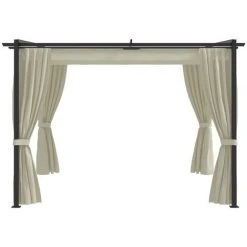Topdeal Tonnelle Avec Rideaux 3x3 M Crème Acier FF48050_FR -Pergola Soldes 54643777 2