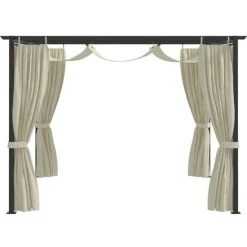 Topdeal Tonnelle Avec Rideaux 3x3 M Crème Acier FF48050_FR -Pergola Soldes 54643777 3