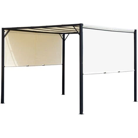 Outsunny Pergola Rétractable Dim. 3L X 3l X 2,3H M Structure Acier époxy Anticorrosion Noir Toile Polyester Haute Densité Crème - Crème 3 Outsunny Pergola Rétractable Dim. 3L X 3l X 2,3H M Structure Acier époxy Anticorrosion Noir Toile Polyester Haute Densité Crème - Crème
