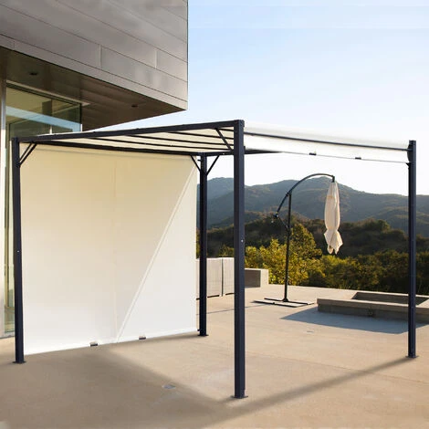 Outsunny Pergola Rétractable Dim. 3L X 3l X 2,3H M Structure Acier époxy Anticorrosion Noir Toile Polyester Haute Densité Crème - Crème 4 Outsunny Pergola Rétractable Dim. 3L X 3l X 2,3H M Structure Acier époxy Anticorrosion Noir Toile Polyester Haute Densité Crème - Crème – Image 2