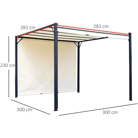 Outsunny Pergola Rétractable Dim. 3L X 3l X 2,3H M Structure Acier époxy Anticorrosion Noir Toile Polyester Haute Densité Crème - Crème 5 Outsunny Pergola Rétractable Dim. 3L X 3l X 2,3H M Structure Acier époxy Anticorrosion Noir Toile Polyester Haute Densité Crème - Crème – Image 3